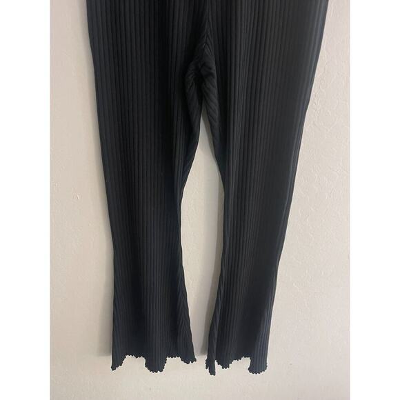 Nike S High Waist Black Pants Ribbed Flare Stretch Knit Pull On Active Yoga - Picture 5 of 8